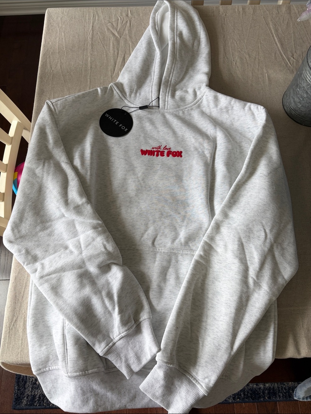 White Fox Boutique Light Gray Hoodie with Red Logo
